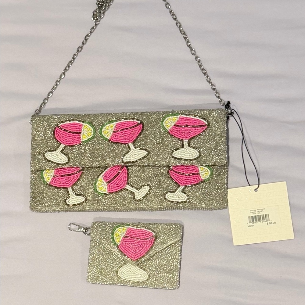 Rachel Zoe Beaded Cocktail Clutch 3 Piece Set Pink Margarita